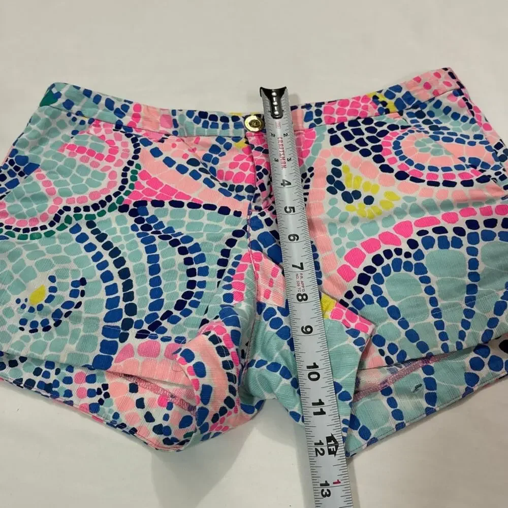 Lilly Pulitzer Womens 2 Cotton Adie Shorts Wave Print Summer Vacation Resortwear